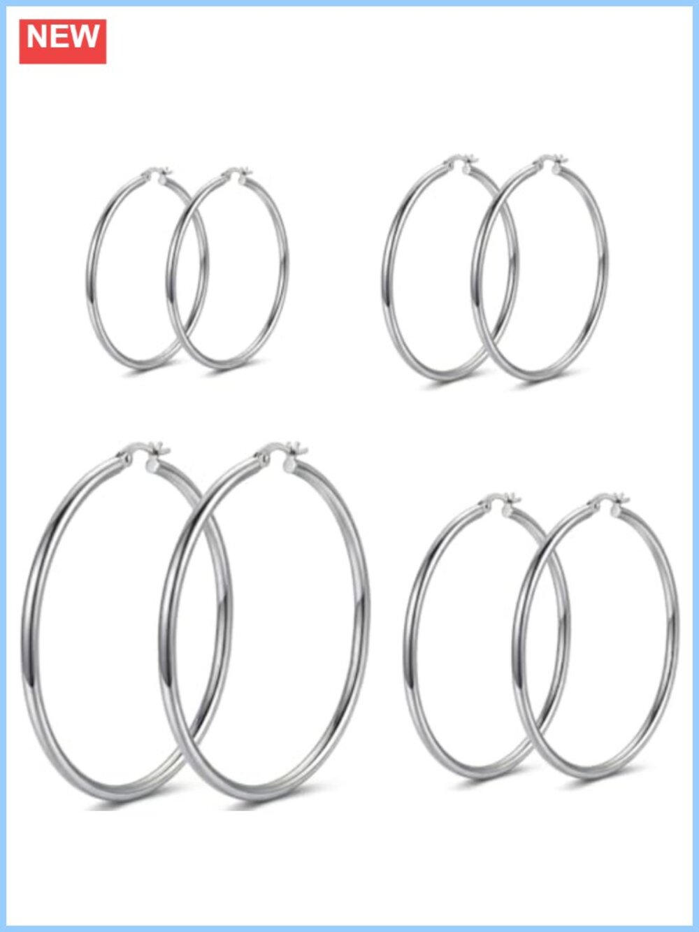 4 Pairs Stainless Steel Hoop Earrings Set 14K Gold Plated Hypoallergenic